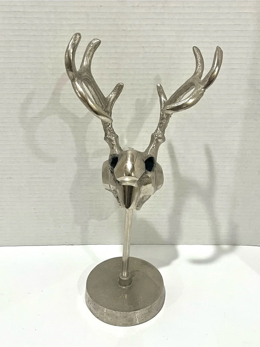 Silver Deer Antler Head Sculpture Stand - Decorative Accent